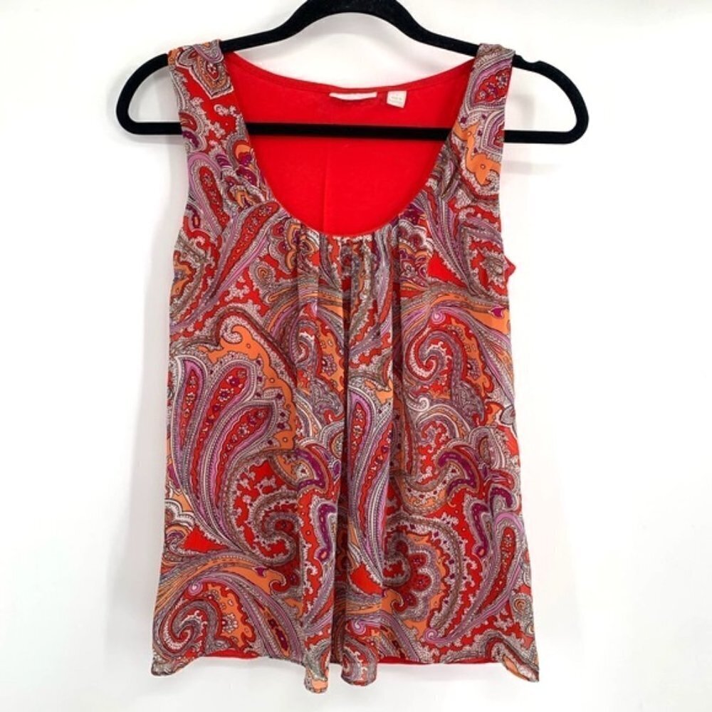 NEW YORK & CO Paisley Tank Shell Top Flowy Red S